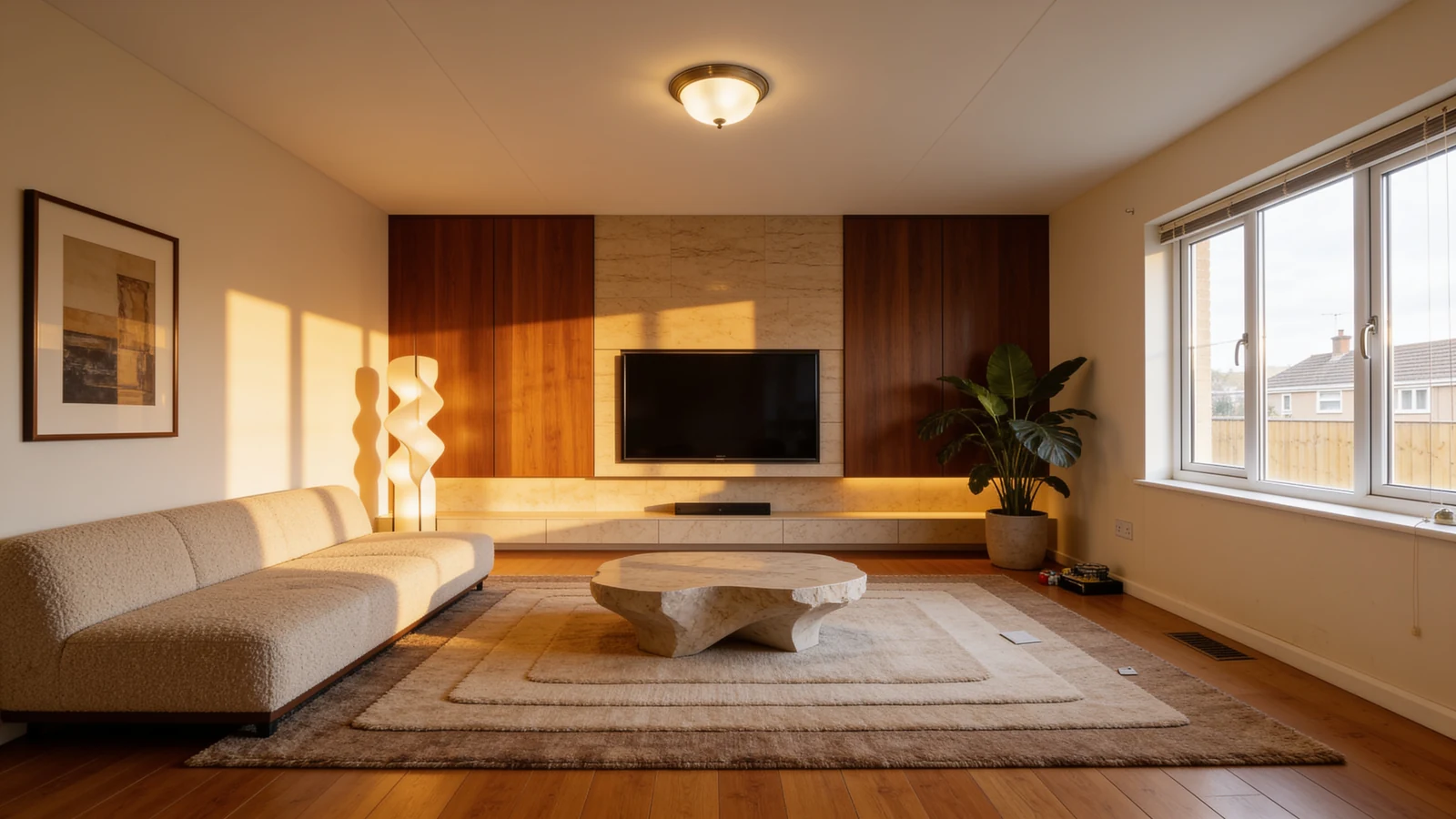 The same living room reimagined by Decorva AI in seconds